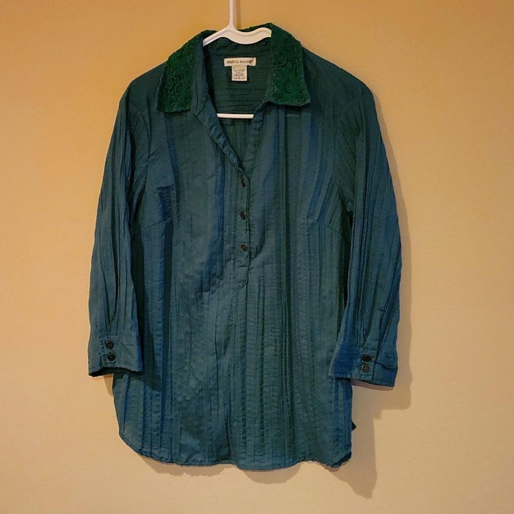 Green button down blouse, size L